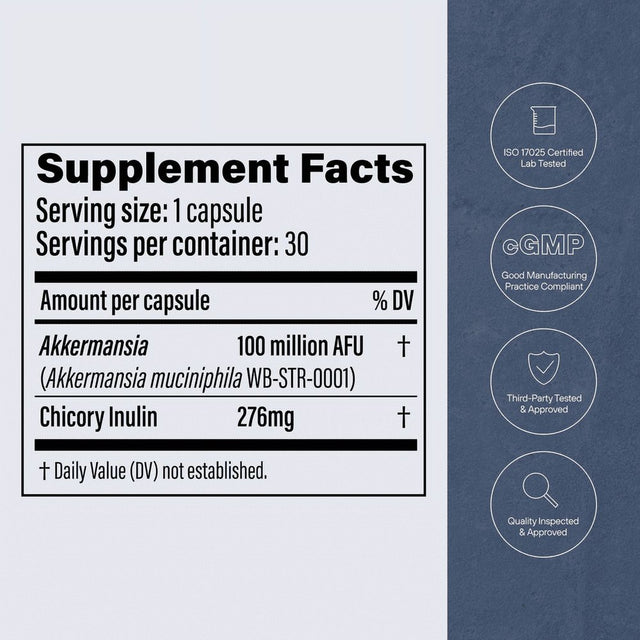 Pendulum Akkermansia Probiotic with Prebiotic Fiber - Delayed Release Capsules, Third-Party Tested, Authentic 100M AFU Live Strain for Gut Health & GLP-1 Support for Men & Women (30 Capsules, 1-Pack)