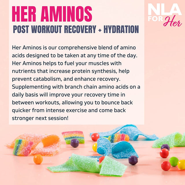 NLA for Her - Her Aminos - (Rainbow Candy- 30 Servings) - Comprehensive BCAA Amino Acid Blend - Supports Endurance, Helps Build Lean Muscle, Improve Hydration & Enhance Recovery, Vegan, GF, 10 Cals