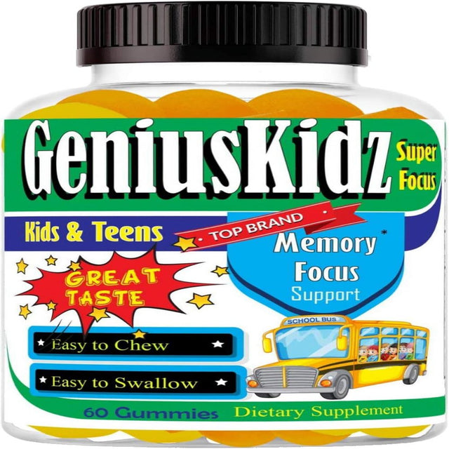 Geniuskidz Brain Focus Supplement Kids Focus and Attention Supplements Brain Booster Vitamins for Kids,Omega 3 Gummies for Kids & Teens- 60Ct