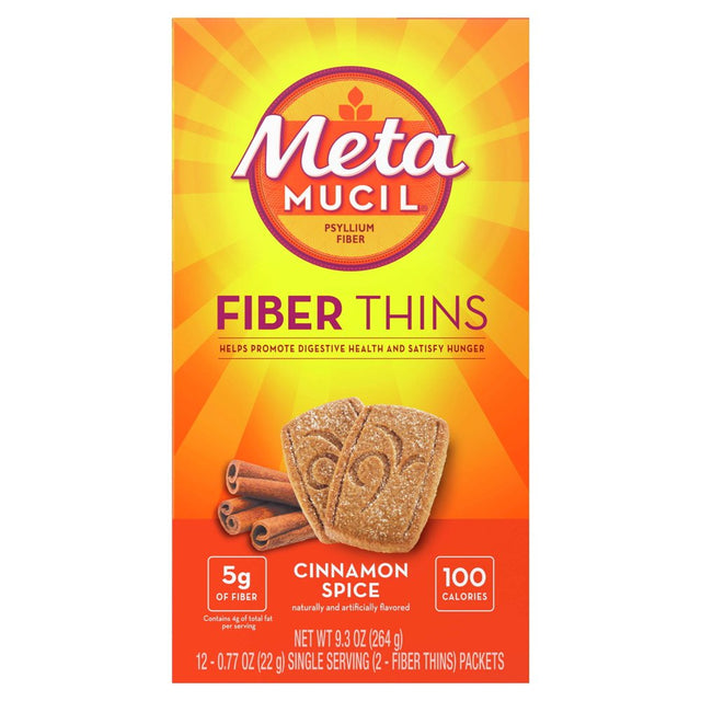 Metamucil Fiber Thins, Psyllium Husk Fiber Supplement for Digestive Health, Cinnamon Spice, 12 Ct