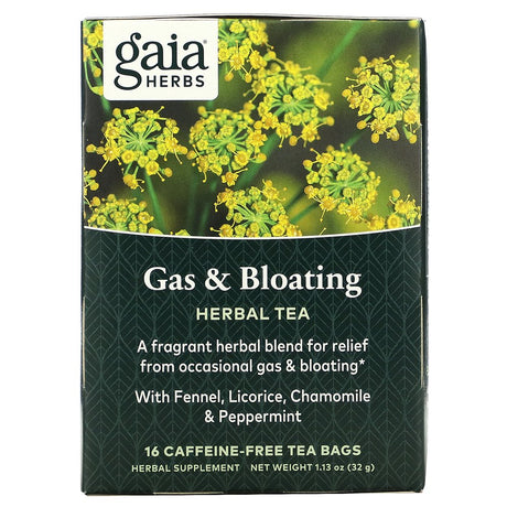 Gaia Herbs, Gas Bloating, Herbal Tea, Caffeine-Free, 16 Tea Bags, 1.13 Oz (32 G)