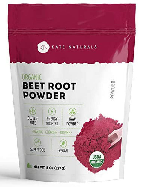 Kate Naturals Beet Root Powder for Baking & Smoothies (8 Oz) USDA Organic Beetroot Powder & Nitric Oxide Supplement for Increase Energy & Stamina Pre Workout. Gluten Free Organic Beet Powder