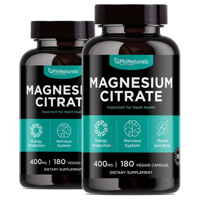 Magnesium Citrate Powder Capsules 400Mg (Pack of 2) by Phi Naturals - Magnesium Supplement