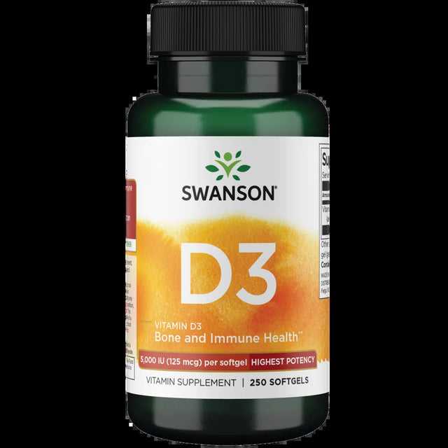 Swanson Highest Potency Vitamin D3 Softgels, Helps Support Overall Health & Bone Strength, 250 Mg, 250 Sgels