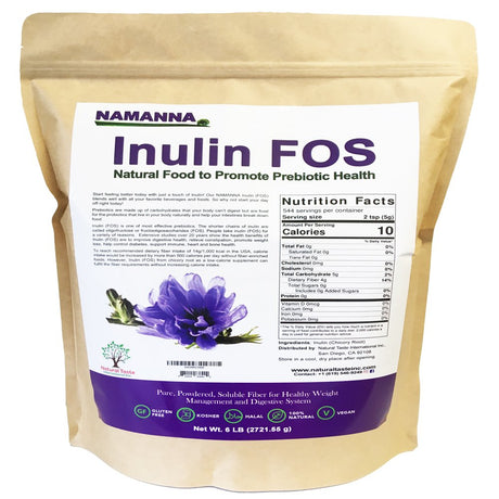 NAMANNA Pure Inulin FOS Powder (6 Lb) – Natural Fiber from Chicory Root, Prebiotic Intestinal Support, Digestive Health Promoting, Unflavored