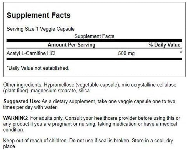 Swanson Acetyl-L-Carnitine - Amino Acid Supplement Promoting Cognitive Health & Muscle Support - Natural Formula May Promote Nervous System Health - (100 Veggie Capsules) 4 Pack