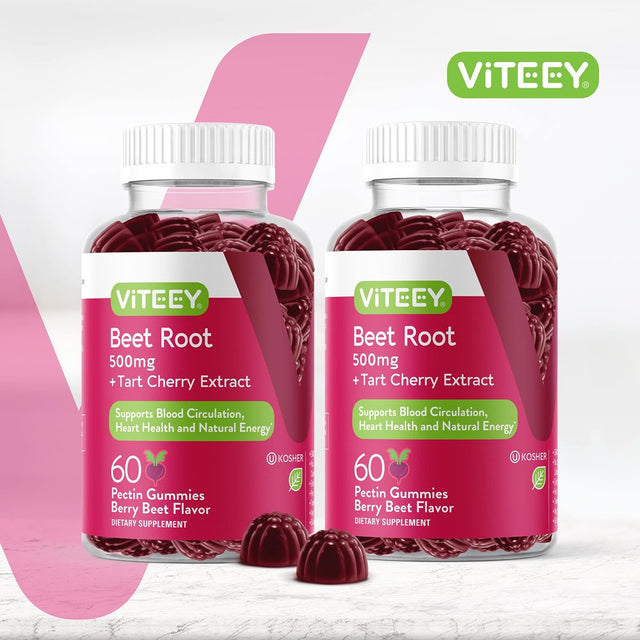 Beet Root Gummies 500Mg plus Tart Cherry - Nitric Oxide Circulation Gummies - Blood Pressure plus Heart Health - Immune & Circulation Support - Energy Booster - Gelatin GMO Gluten Free, Chewable Gummy