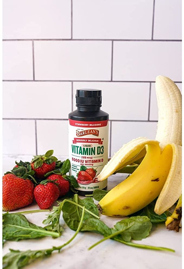 Barlean'S Seriously Delicious Strawberry Milkshake Vitamin D3 Supplement - Vegan, Sugar-Free, Non-Gmo, Gluten Free - 5.6 Oz