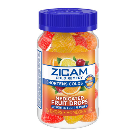 Zicam Cold Remedy Zinc Medicated Fruit Drops, Assorted, Homeopathic Cold Shortening Medicine, 25 Ct