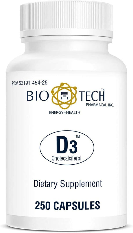 Bio-Tech Pharmacal D3 (1,000 IU), 250 Capsules – All-Natural Supplement – Supports Bone & Immune Health – No Dairy, Fish, Gluten, Peanut, Shellfish, & Soy – No Artificial Colors