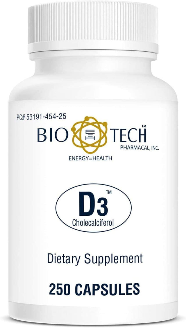 Bio-Tech Pharmacal D3 (1,000 IU), 250 Capsules – All-Natural Supplement – Supports Bone & Immune Health – No Dairy, Fish, Gluten, Peanut, Shellfish, & Soy – No Artificial Colors