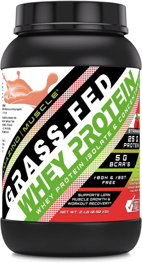 Grass FED Whey Protein 2 Lbs (Non-Gmo, Gluten Free) -Made with Natural Sweetener and Flavor - Rbgh & RBST Free -Supports Energy Production & Muscle Growth* (Strawberry)