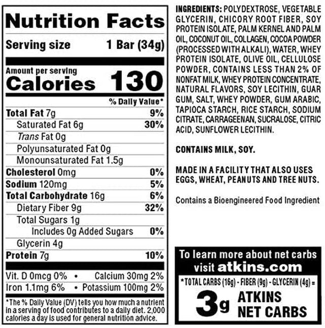 Atkins Endulge Chocolate Caramel Fudge Dessert Bar, Protein Snack, High in Fiber, 1G Sugar, Keto Friendly, 5 Count