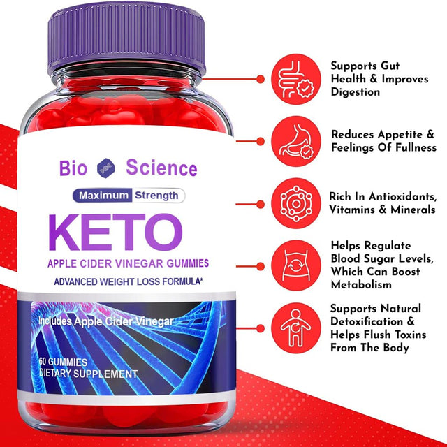 (2 Pack) Bioscience Keto ACV Gummies - Energy & Focus Boosting Dietary Supplements for Weight Management & Metabolism - Fat Burn - 120 Gummies