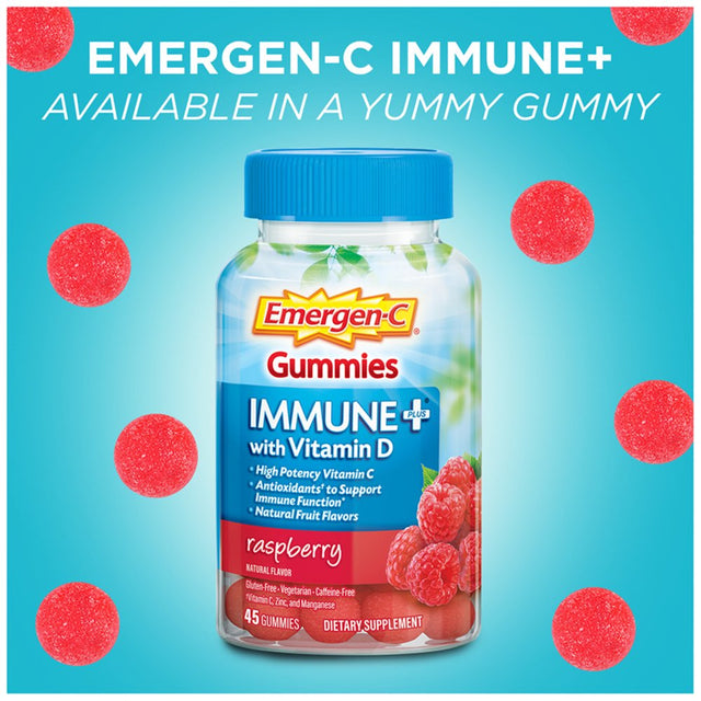 Emergen-C Immune plus Vitamin D and C Immune Gummies, Raspberry, 45 Ct