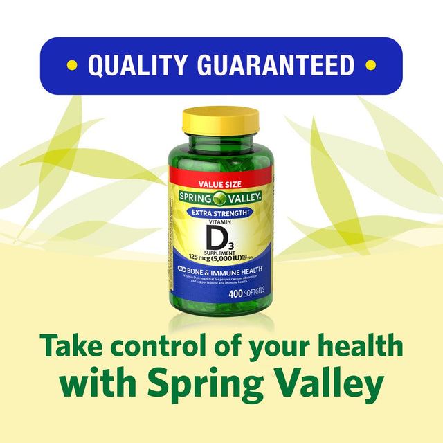 Spring Valley Vitamin D3 Softgels, 125 Mcg per Softgel, 5,000 IU, 400 Count