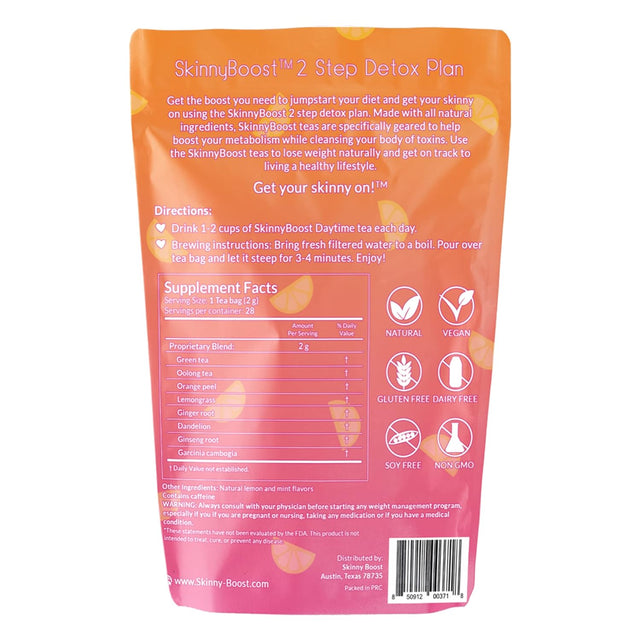 Skinnyboost 28 Day Detox Daytime Tea -(28 Tea Bags) Supports Metabolism Boost, Detox, All Natural, Non GMO, Vegan, Keto Friendly