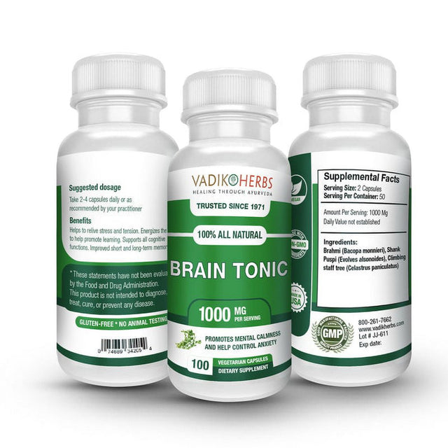 Brain Tonic | Aids in Stress Relief and Anti-Anxiety Mood | All Natural Herbal Supplement to Help Short Term and Long Term Memory Loss | Clinically Formulated | Memory Boost