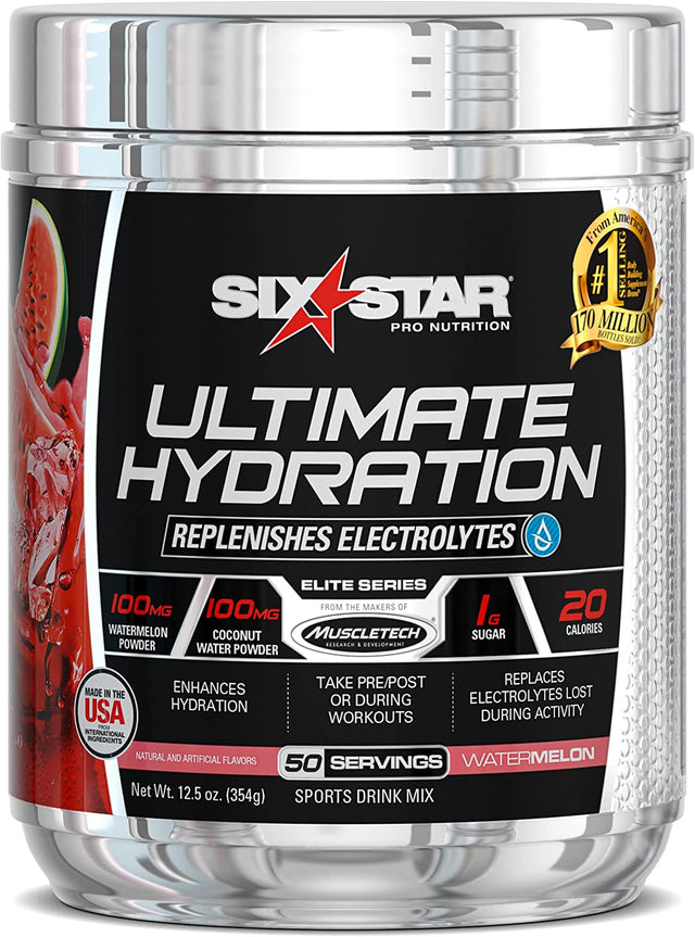 Electrolyte Powder Six Star Ultimate Hydration Powder Replenish Electrolytes Post Workout Recovery Drink Electrolyte Supplement Hydration Powder Sports Nutrition, Watermelon (50 Servings)