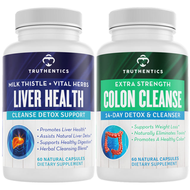 Truthentics Liver Detox plus Colon Cleanse Bundle - Liver, Digestive & Colon Health - Boost Metabolism & Weight Loss - 60 Capsules Each