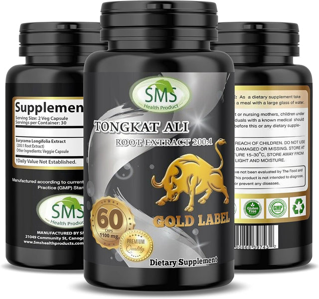 Tongkat Ali Root Extract - 200:1 Male Stamina and Vitality Pills- Potent Effective Natural, 60 Capsules (AKA Longjack, Eurycoma Longifolia, Malaysian Ginseng)