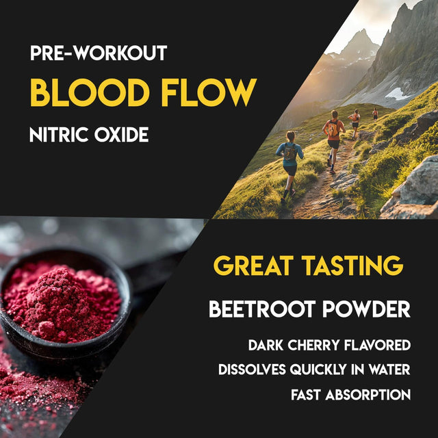 Pre-Workout Powder - 10Oz, 28 Servings, Dark Cherry Flavor - Boosts Energy, Endurance, Muscle Strength -Vegan Aminos Fast-Acting Nitric Oxide for Circulation, Heart Health, VO2 Max