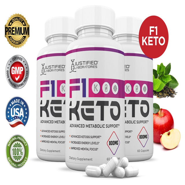 (3 Pack) Justified Laboratories F1 Keto Pills Gobhb Supplement 180 Capsules