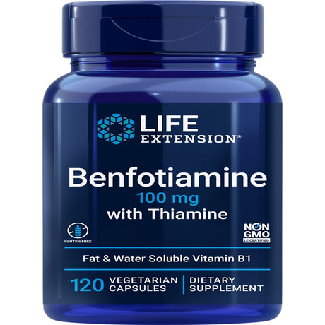 Life Extension Benfotiamine with Thiamine, 100 Mg - Fat & Water Soluble Vitamin B1 - Gluten-Free, Non-Gmo, 120 Vegetarian Capsules