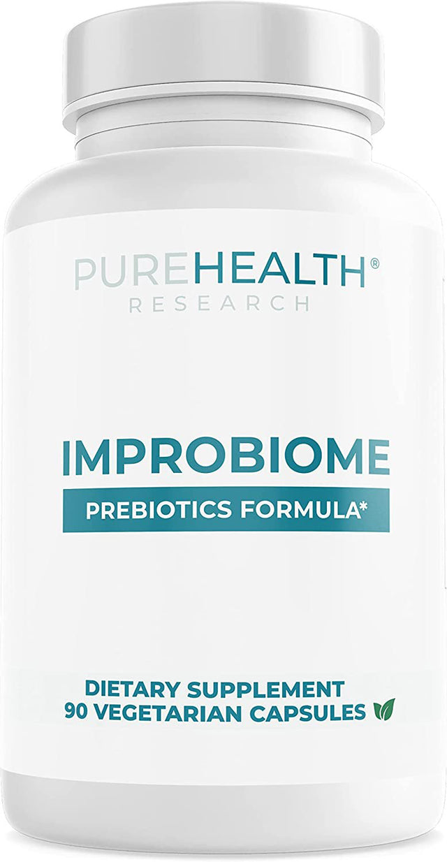 PUREHEALTH RESEARCH Improbiome Prebiotic Fiber Supplement - Natural Support for Healthy Gut Prebiotics - Inulin Digestive Nutritional Supplements - Apple Pectin Capsules - 90Ct