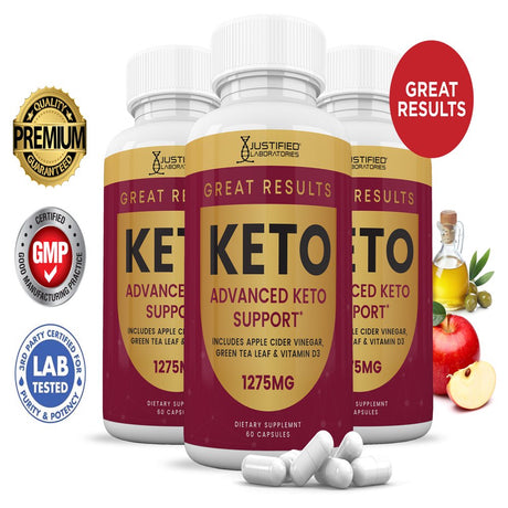 (3 Pack) Justified Laboratories Great Results Keto ACV Pills 1275Mg Dietary Supplement 180 Capsules