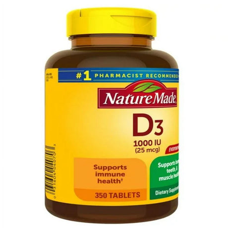 Nature Made Vitamin D3 1000 IU (25 Mcg) Tablets, Dietary Supplement for Bone and Immune Health Support, 350 Count