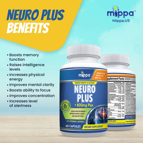 Mippa Neuro plus Brain Booster Supplement for Mental Clarity - 60 Capsules