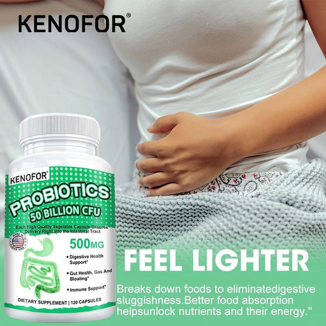 KENOFOR Probiotic 50 Billion for Women and Men, with Lactobacillus Acidophilus, for Digestive, Colon and Immune Support, Daily Gas Relief, Dairy-Free