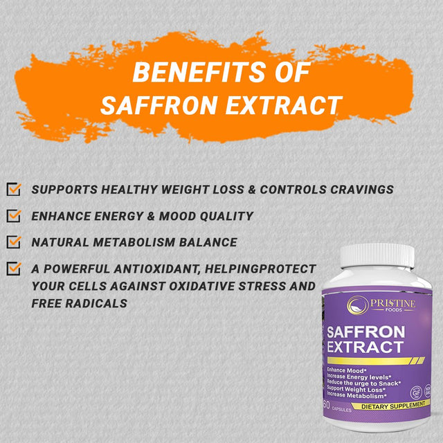 Pristine Foods Saffron Extract Supplement 88.5Mg - Natural Appetite Suppression, Healthy Weight Loss Pills - 2 Pack