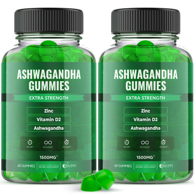 Dr. Emy'S Ashwagandha Gummies Vitamin D, Zinc Citrate Boost Supplement Stress Relief, Sleep, Immune System Ashwa Gummy Women Men Vegan, Gluten Free, Allergen Free Restore, Rejuvenate, Recharge (2)