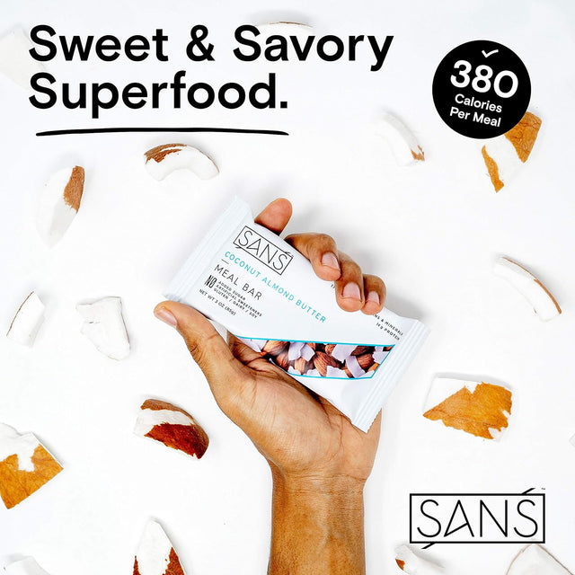 SANS Variety Meal Replacement Protein Bar | All-Natural Nutrition Bar with No Added Sugar | Dairy-Free, Soy-Free, and Gluten-Free | 16 Essential Vitamins and Minerals | (12 Pack)