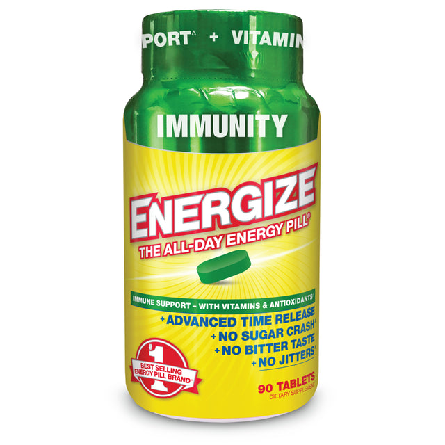 Isatori Energize Immunity Caffeine Pills - Vitamin A, B12, C, D, and E Supplement + Fast- Acting Energy Pill - Daily Immune Support, Super Greens, and All Day Energy, No Jitters, No Crash (90 Tablets)