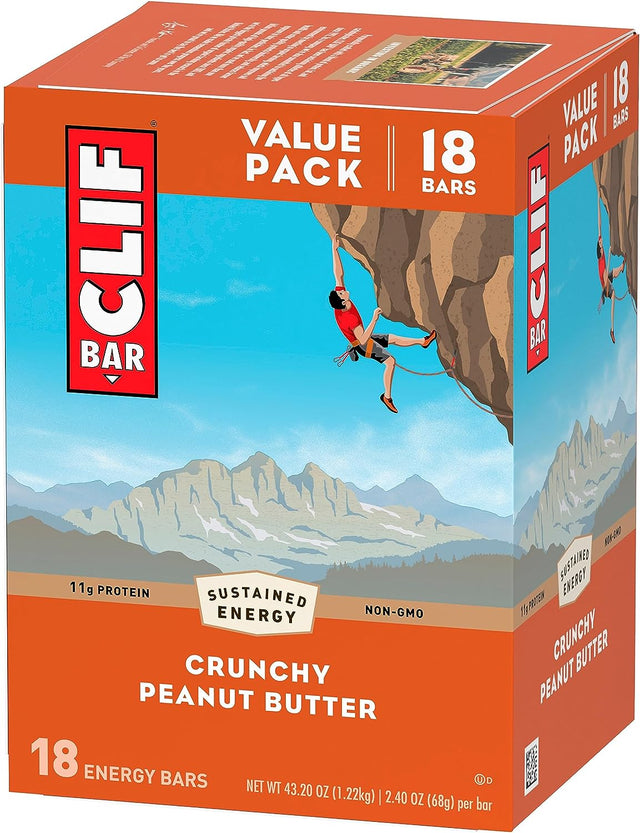 CLIF BAR - Crunchy Peanut Butter - Made with Organic Oats - Non-Gmo - Plant Based - Energy Bars - 2.4 Oz. (18 Pack)