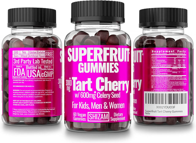 Tart Cherry Superfruit Gummies with Celery Seed Concentrate Extract, Uric Acid Flush Cleanse Sleep Supplements, Capsules Capsule Pills Pill Juice Powder Supplement Alt, Black Sleep Organic Pure Gummy