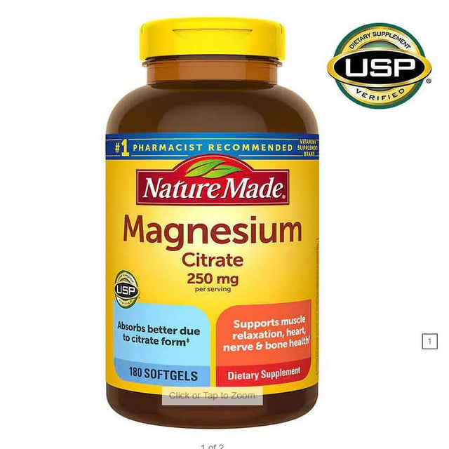 Nature Made Magnesium Citrate 250 Mg Dietary Supplement (Netcount 180 Soft Gels), 180Count