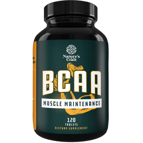 Natures Craft-Branch Chain Amino Acids Supplement - Vegan BCAA Tablets Post Workout Muscle Recovery and Muscle Growth Support for Men and Women 120 Count