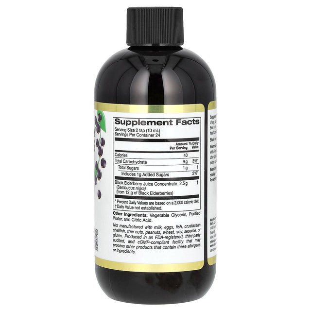 Elderberry Syrup, Black Elderberry (Sambucus Nigra) Juice Concentrate, Seasonal Immune Support, No Artificial Preservatives or Sweeteners, 2500 Mg, 8 Fl Oz (240 Ml)