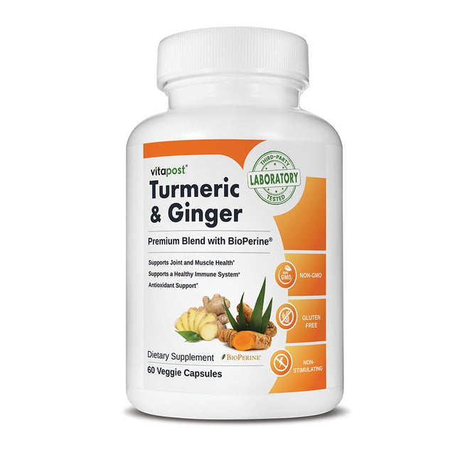 Vitapost Turmeric & Ginger Superfood Blend Supplement with Bioperine - 60 Capsules