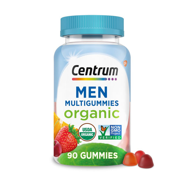 Centrum Men'S Organic Multigummies, Men'S Multivitamin Gummies, Organic Multivitamin for Immune Support, Energy, and Muscle Function - 90 Count