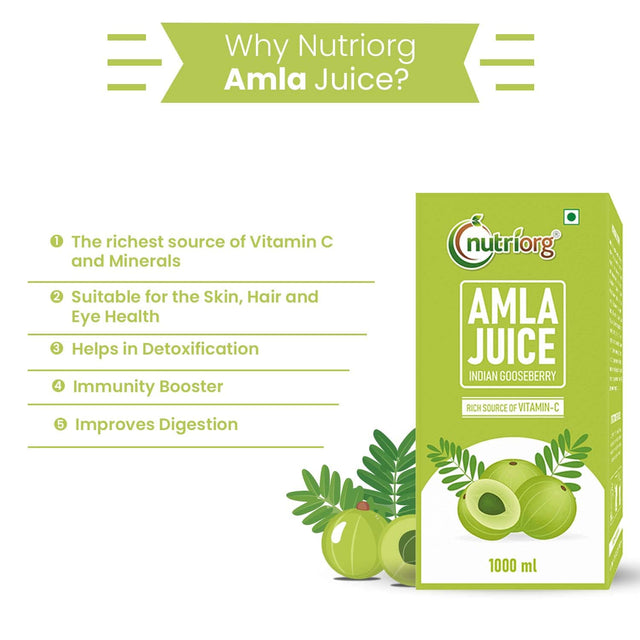 Nutriorg Amla Juice 33.8 FI Oz (1000Ml) | Made from Organic Farm Produce Juice | Vitamin C Rich | Detox Juice