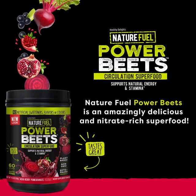 Nature Fuel Power Beets Super Concentrated Circulation Superfood Dietary Supplement – Delicious Acai Berry Pomegranate Flavor – Non-Gmo Beet Root Powder - 60 Servings