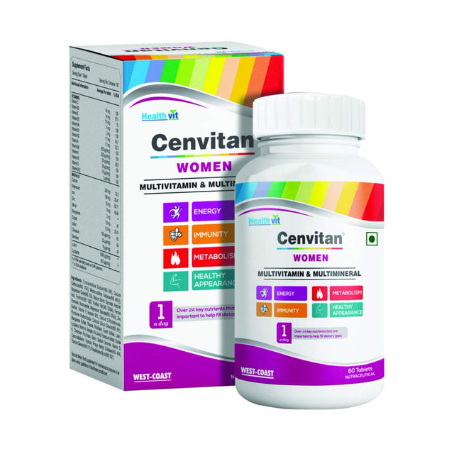 Healthvit Cenvitan Multivitamin for Women - 60 Tablets with 24 Nutrients (Vitamins and Minerals) | Anti-Oxidants, Energy, Metabolism, Immunity, Beauty and Healthy Appearance