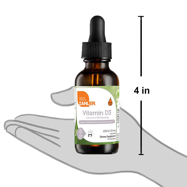 Vitamin D3, Advanced D3 Formula, 25Mcg (1,000 IU), 1 Fl Oz (30 Ml), Zahler