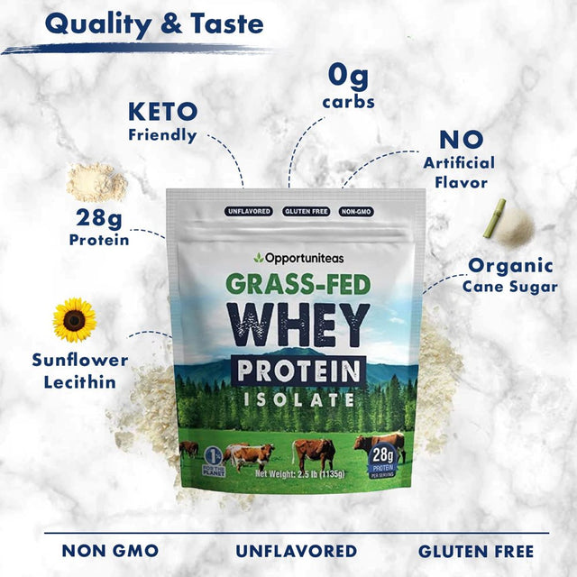 Opportuniteas Whey Protein Powder Grass Fed Whey Isolate Unflavored Protein Mix for Shakes and Baking 2.5 Lbs