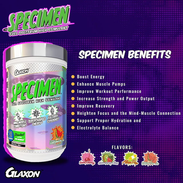 Glaxon Specimen High Stimulant Pre Workout Powder, Preworkout with 300Mg Caffeine and 3200Mg Beta Alanine per Serving for Workout-Dominating Energy, Focus, and Pump (Dark Cherry)